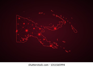 Map of Papua new guinea. Wire frame 3D mesh polygonal network line, design sphere, dot and structure. communications map of Papua new guinea. Vector Illustration EPS10. - Vector