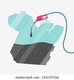 Map of Para being fueled by oil. Gas pump fueled map. On the map there is glass reflection. Brazilian state. Conceptual. Oil producing or importing regions.