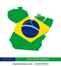 Map of Para - State of Brazil With Brazil Flag Vector Illustration Design Template