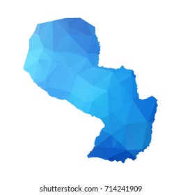Map of Paraguay - Blue Geometric Rumpled Triangular , Polygonal Design For Your . Vector illustration eps 10.