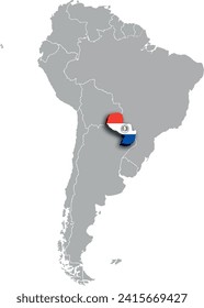 mapa de PARAGUAY con los países de sudamérica 3d isométrico