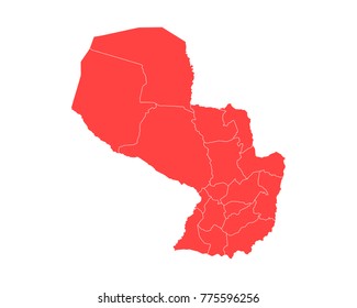 Map of Paraguay - High detailed red map on white background. Abstract design vector illustration eps 10.
