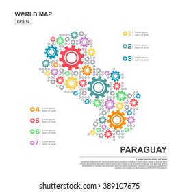 Map Of Paraguay Infographic design template with gear chain