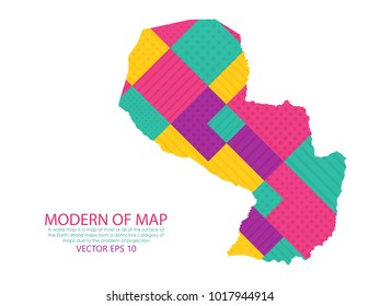 Map of Paraguay - Modern Geometric dots and lines background, colorful carving art - blue, yellow and violet. Vector illustration eps 10.