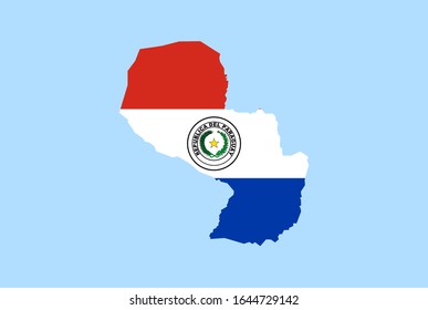 Mapa de Paraguay de fondo azul, Bandera de Paraguay en él.