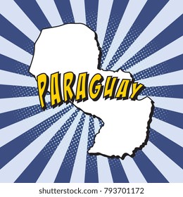 map of paraguay in pop art style with text, halftone dotted shadow and radial lines