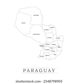 Karte von Paraguay mit Vertretung der Verwaltungseinheiten