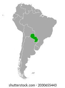 Map of Paraguay in South America on white
