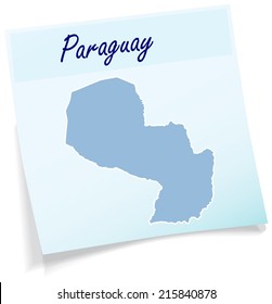 Map of Paraguay as sticky note in blue