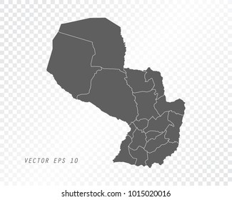 Map of Paraguay , vector illustration on transparent background. Items are placed on separate layers and editable.