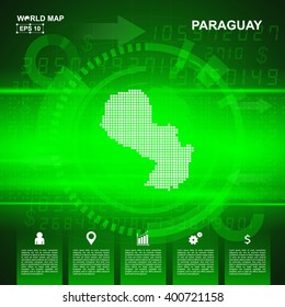 Map Of Paraguay,Abstract Green background, pixel vector illustration