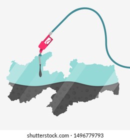Map of Paraiba being fueled by oil. Gas pump fueled map. On the map there is glass reflection. Brazilian state. Conceptual. Oil producing or importing regions.
