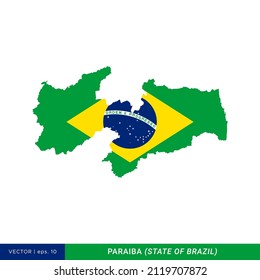 Map of Paraiba - State of Brazil With Brazil Flag Vector Illustration Design Template