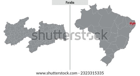 map of Paraiba state of Brazil and location on Brazilian map