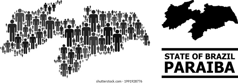 Map of Paraiba State for politics agitation. Vector demographics mosaic. Concept map of Paraiba State constructed of crowd items. Demographic concept in dark grey color variations.