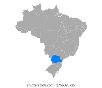 Map of Parana in Brazil on white