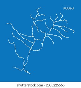 Map of Parana river drainage basin. Simple thin outline vector illustration.