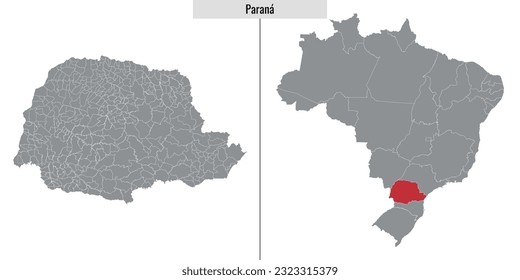 map of Parana state of Brazil and location on Brazilian map