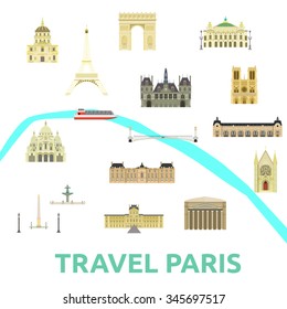 Map of Paris Attraction Landmark.bridge, museum, opera, Square, seine river, cruise