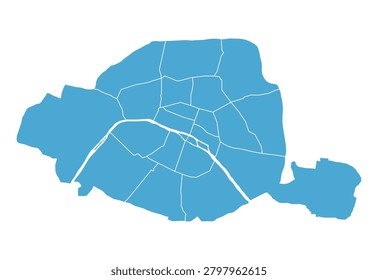 Map of Paris city with districts