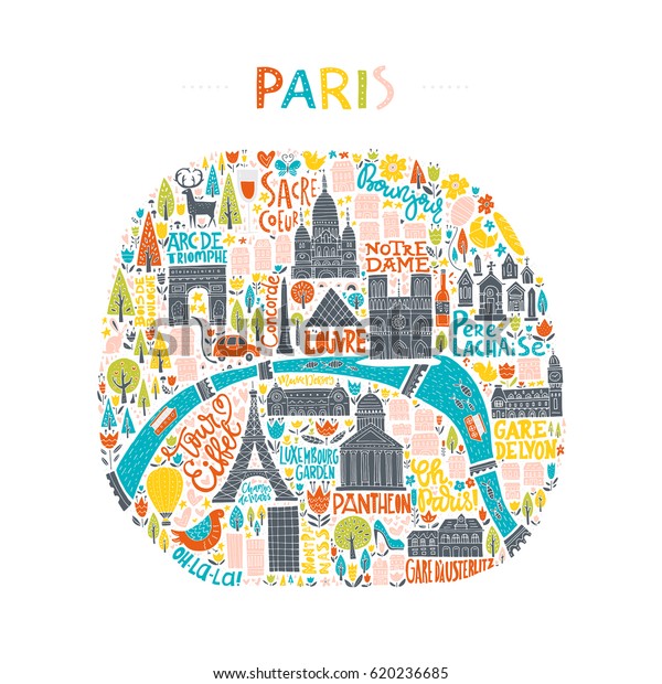 Map Paris Drawn By Hand Illustration Stock Vector Royalty Free