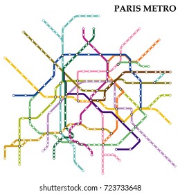 Map of the Paris metro, Subway, Template of city transportation scheme for underground road. Vector illustration.