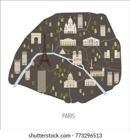 Map of Paris. Vector  illustration