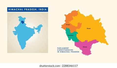 Mapa de circunscripciones parlamentarias o circunscripciones de Lok Sabha en el estado indio de Himachal Pradesh.