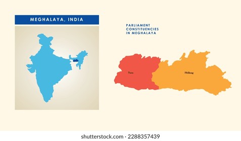 Map of parliament constituencies or Lok Sabha constituencies in the Indian state of Meghalaya.