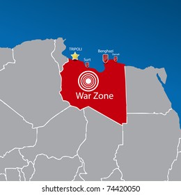 Map With Part Of Africa | Libya War Zone. Vector Illustration.