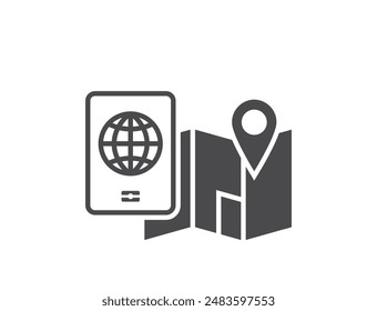 map and passport icon. travel, vacation and journey symbol. isolated vector image for tourism design