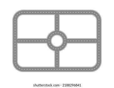 Map path street, road and highway, top view. Road for transport city map. Plan route of race. Track asphalt path turn, join, roundabout, crossroads. Vector