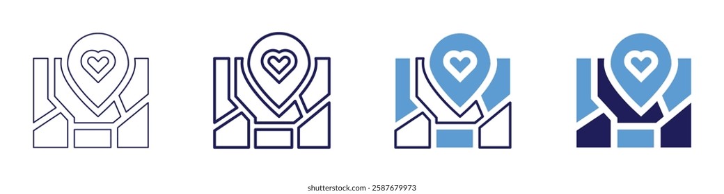 Map paths icon in 4 different styles. Thin Line, Line, Bold Line, Duotone. Duotone style. Editable stroke.