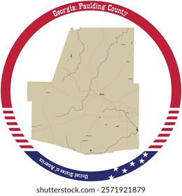 Map of Paulding County in Georgia, USA arranged in a circle.