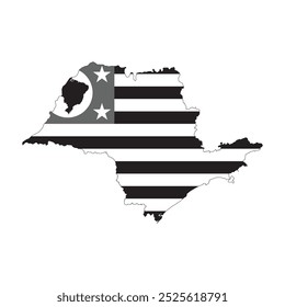 Map of the São Paulo state with its official flag in white and black color isolated on white background. Vector illustration