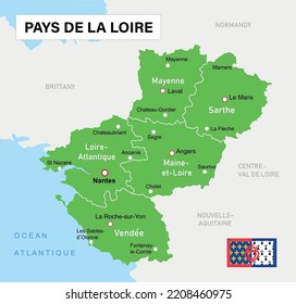 Map of the Pays de la Loire region. Vector education illustration