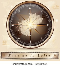 Map of Pays de la Loire with borders in bronze