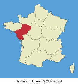 Karte von Pays de la Loire auf einer Vektorkarte von Frankreich. Regionen Frankreichs. Vektorgrafik.