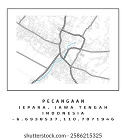 MAP OF PECANGAAN, JEPARA, JAWA TENGAH, INDONESIA. FEBRUARI 2025

