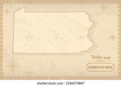 Map of Pennsylvania in the old style, brown graphics in retro fantasy style
