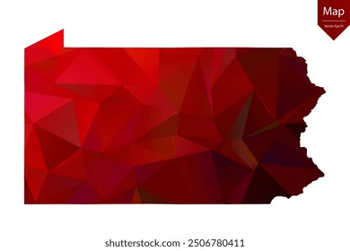 Karte von Pennsylvania - Rot Geometrisch Rumpf Dreieckig, Polygonales Design. Vektorgrafik eps 10.