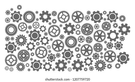 Map of Pennsylvania State formed with gray cog symbols. Vector abstract mosaic of map of Pennsylvania State with job symbols. Engineering flat design for industry illustrations.