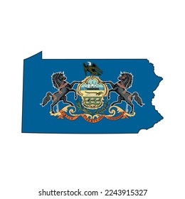 Map of the Pennsylvania state with its official flag isolated on white background. Vector illustration svg