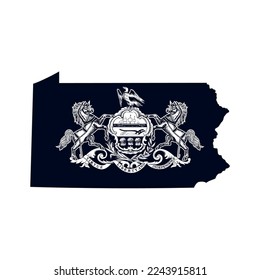 Map of the Pennsylvania state with the official flag in white and black colors isolated on white background. Vector illustration svg