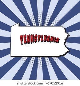 map of pennsylvania u.s. state in pop art style with dotted shadows and radial lines in shape of rays