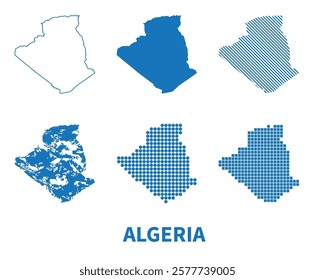 map of People's Democratic Republic of Algeria - vector set of silhouettes in different patterns