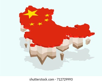 Map People's republic of china with flag isometric  illustration,vector