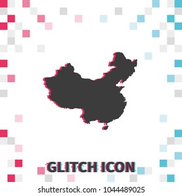 Map of People's Republic of China  glitch effect vector icon.