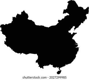 Mapa de la República Popular de China sobre fondo blanco. Cartel del Mapa Negro de China. Símbolo del mapa chino. estilo plano.