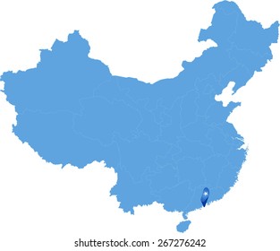 Map of People's Republic of China where Macau Special Administrative Region province is pulled out
